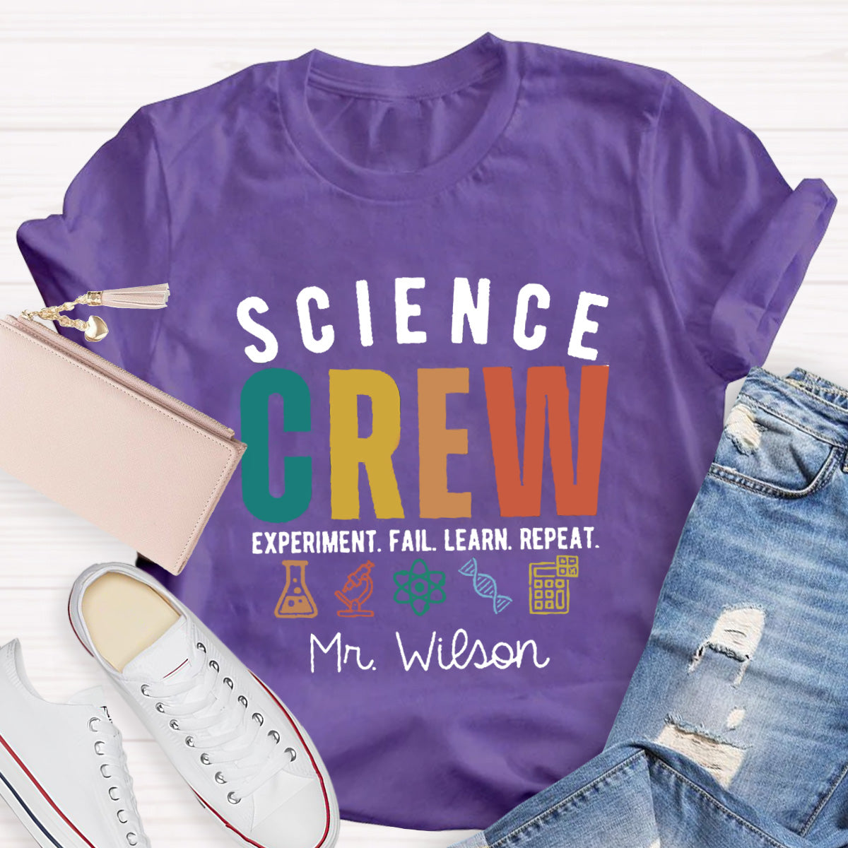 Personalized Name Science Crew Teacher T-Shirt