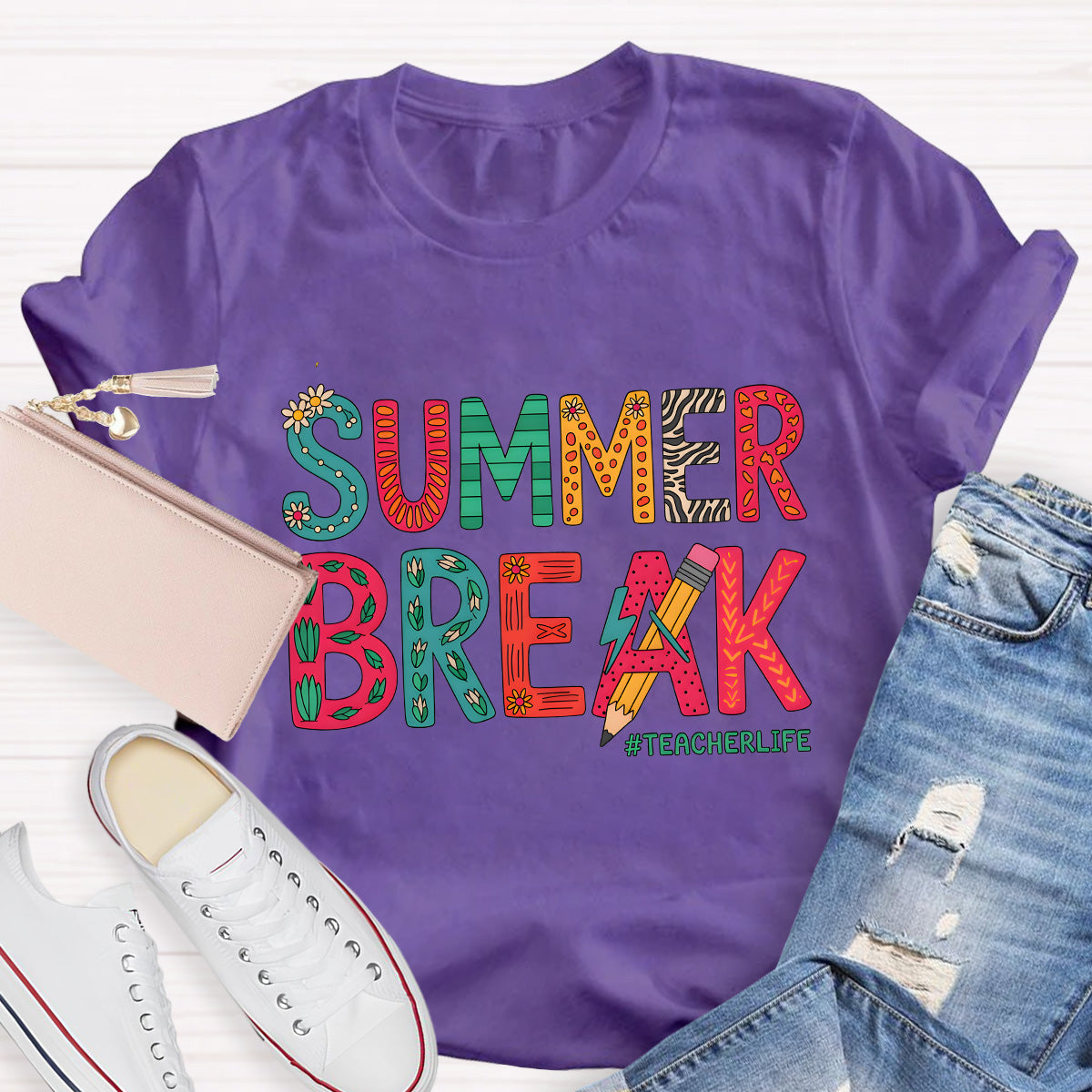 Summer Break Teacher Life Pencil Teacher T-Shirt