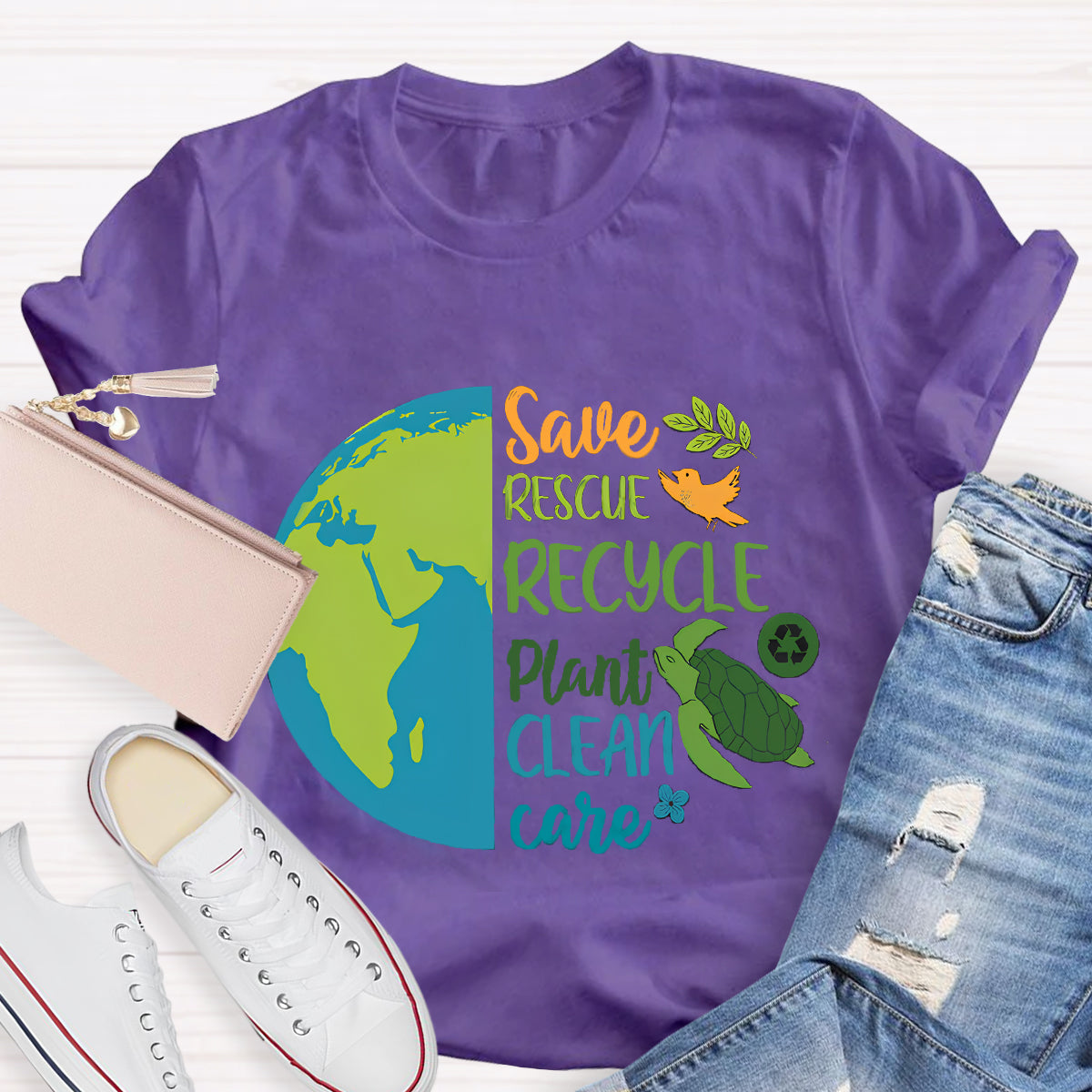 Save Rescue Recycle Plant Clean Care Earth Day T-Shirt