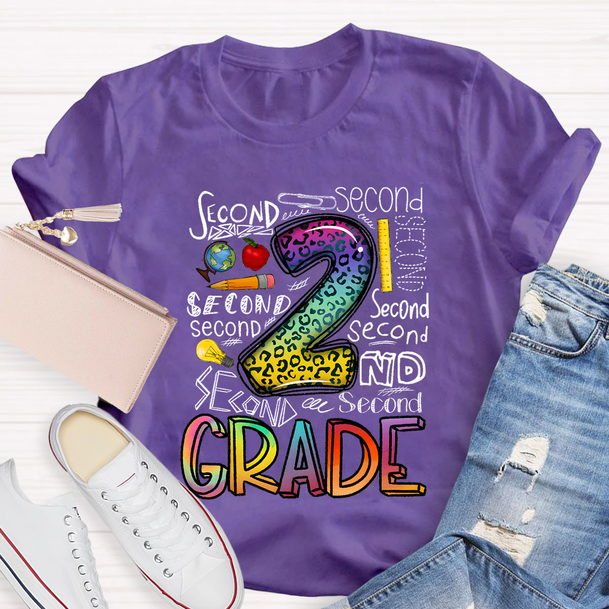 Personalized Grade Leopard  2nd Grade Teacher T-Shirt