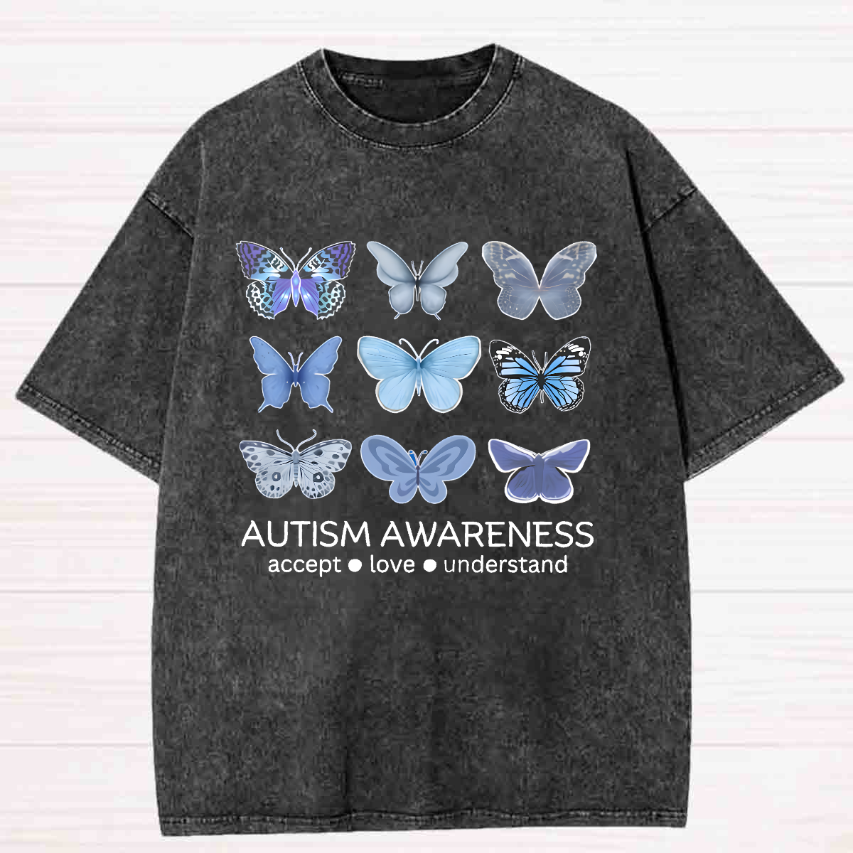 Accept Love Understand Blue Butterfly Washed T-shirt