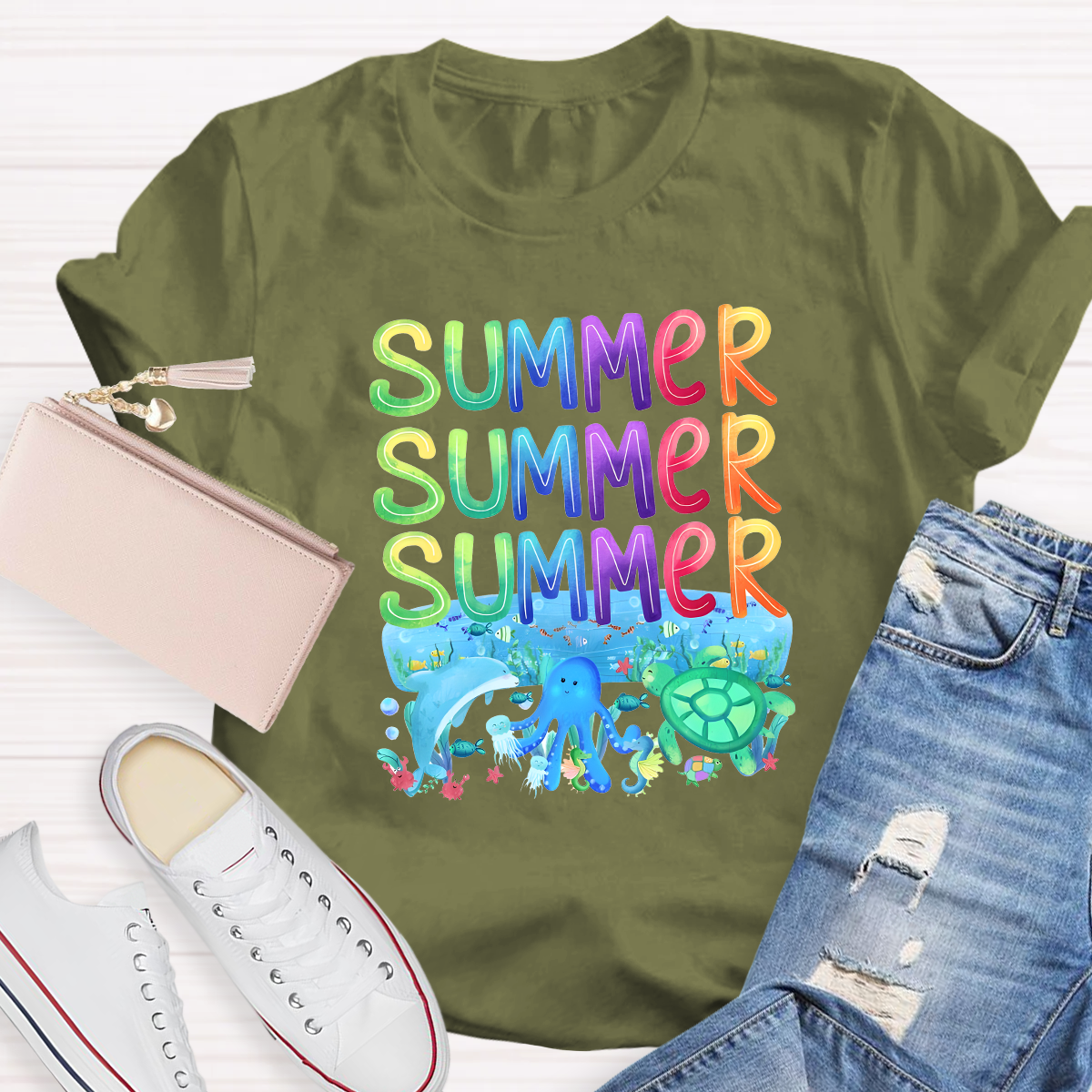 Rainbow Summer Teacher T-Shirt