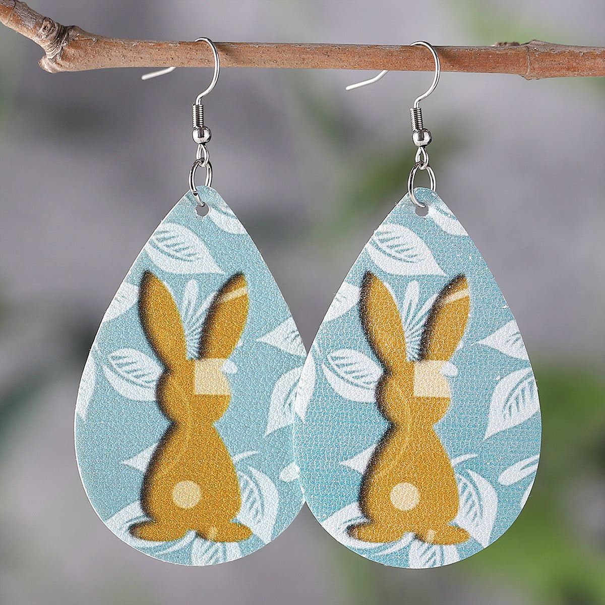 Rabbit Heart-Shaped Leopard Print Turquoise Easter Earrings