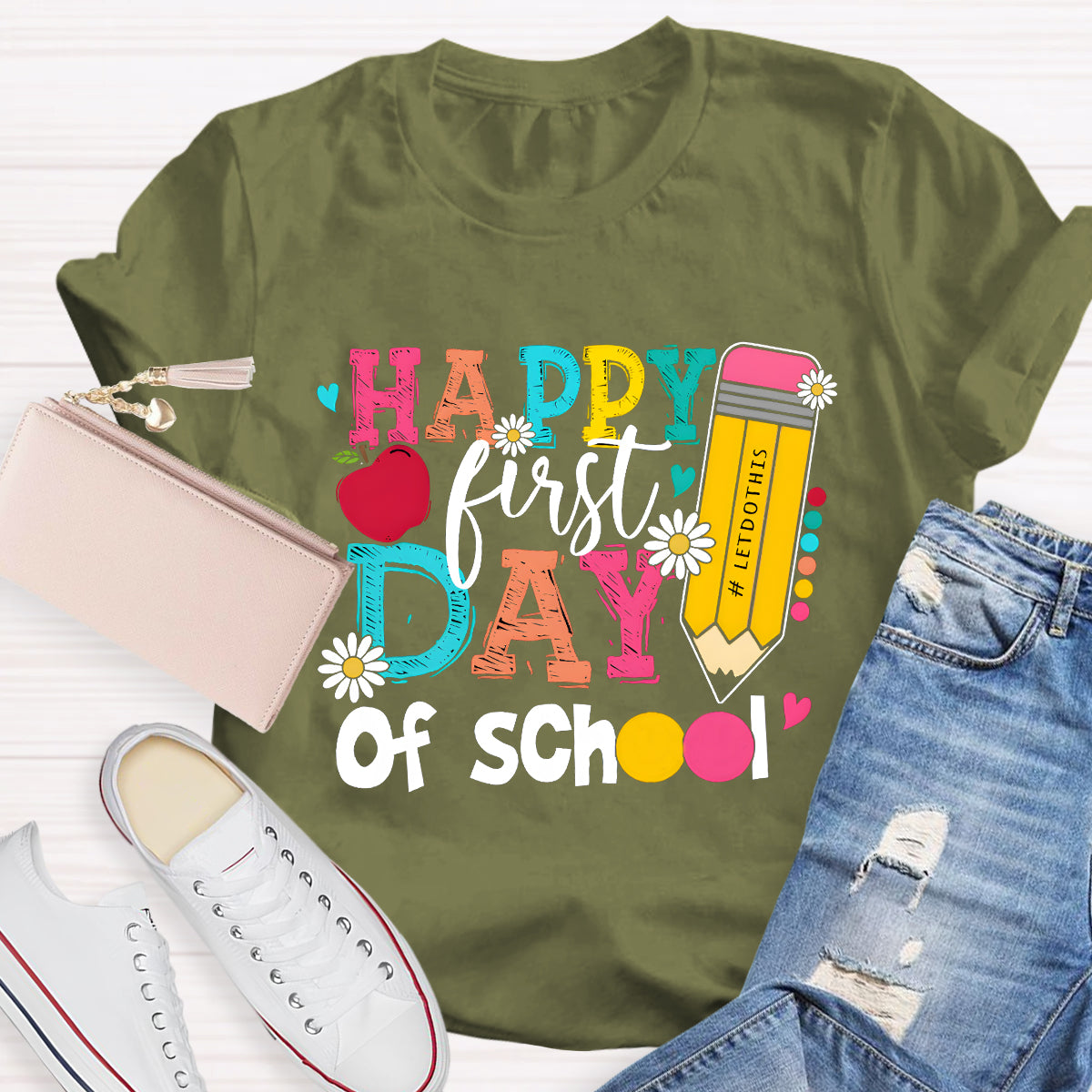 Happy First Day of School Pencil Teacher T-Shirt