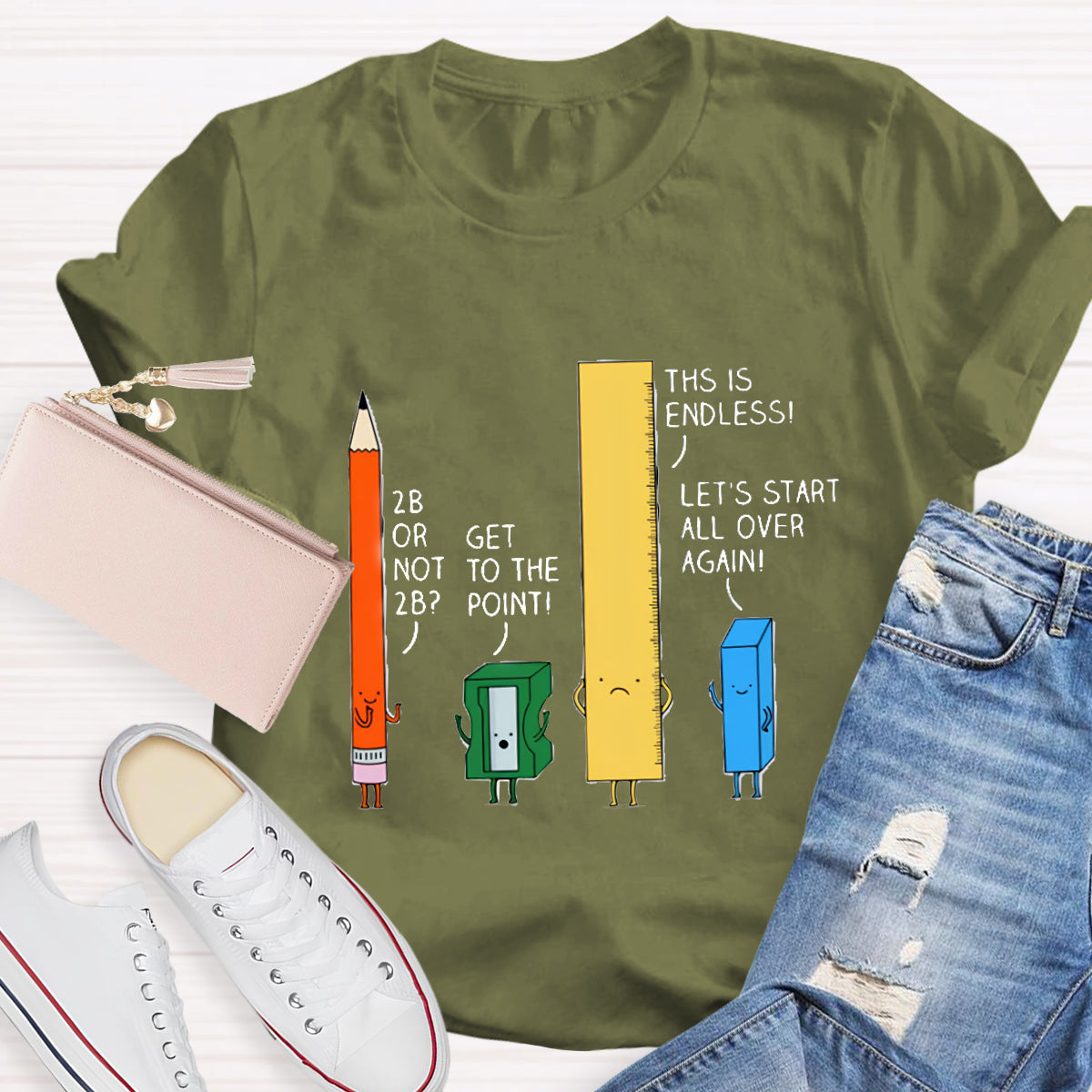 Cute Confused Pencil Pun Teacher T-Shirt