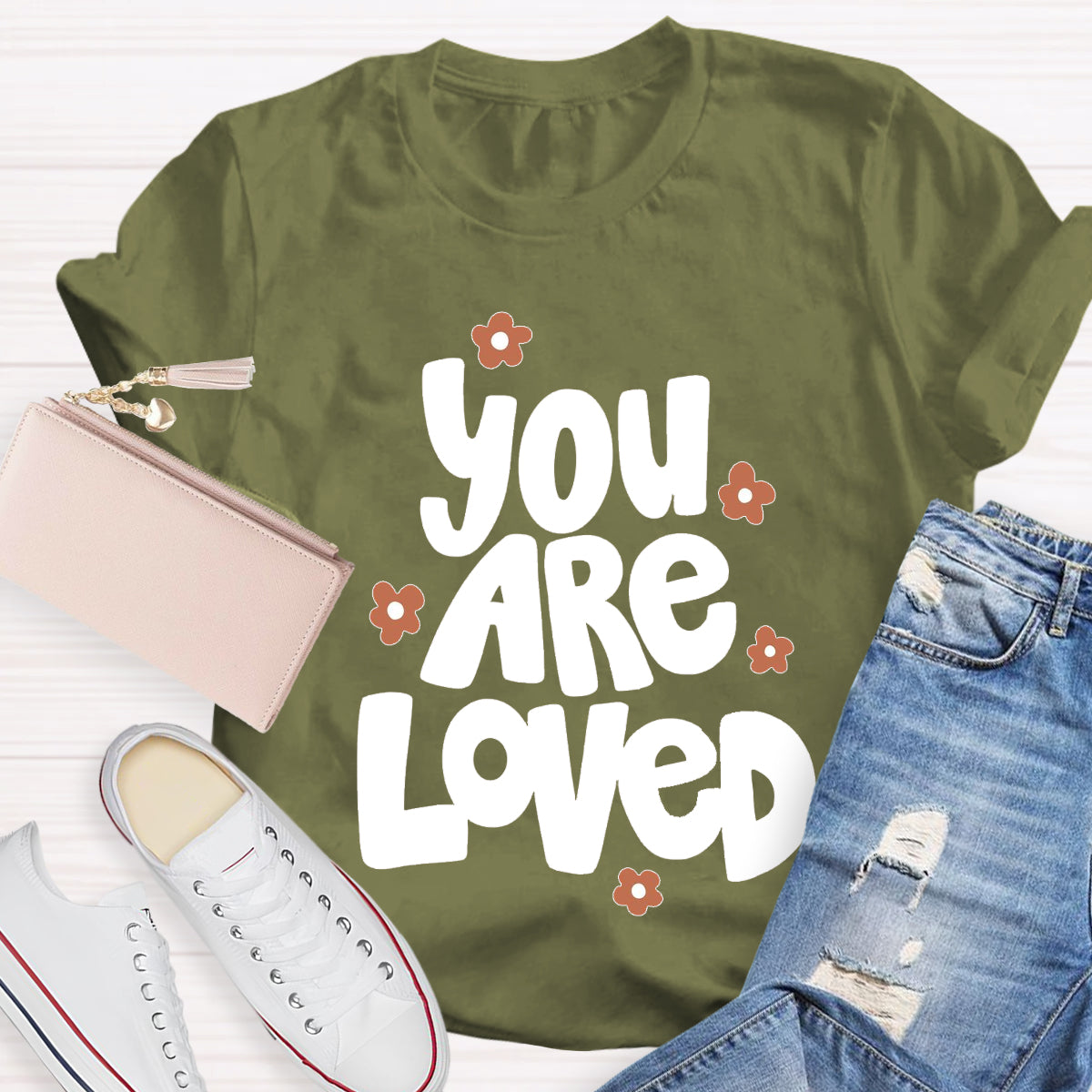 You Are Loved Pink Flower Teacher T-Shirt