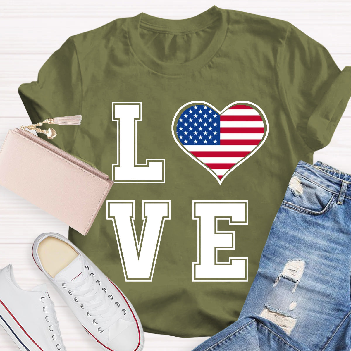 American Flag Love Teacher T-Shirt