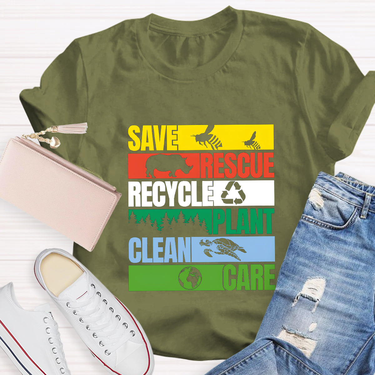 Save Rescue Recycle Plant Clean Care T-Shirt