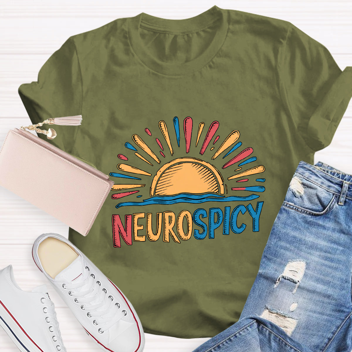 Rainbow Positive Autism Teacher T-Shirt