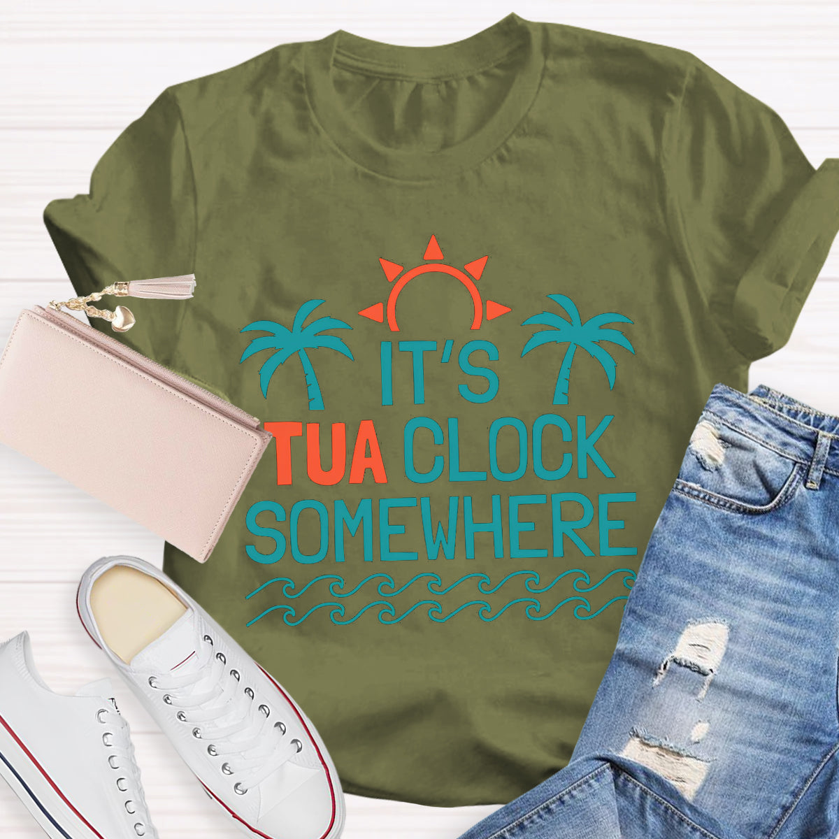 It's Tua Clock Somewhere Summer Beach Funny Retirement T-Shirt