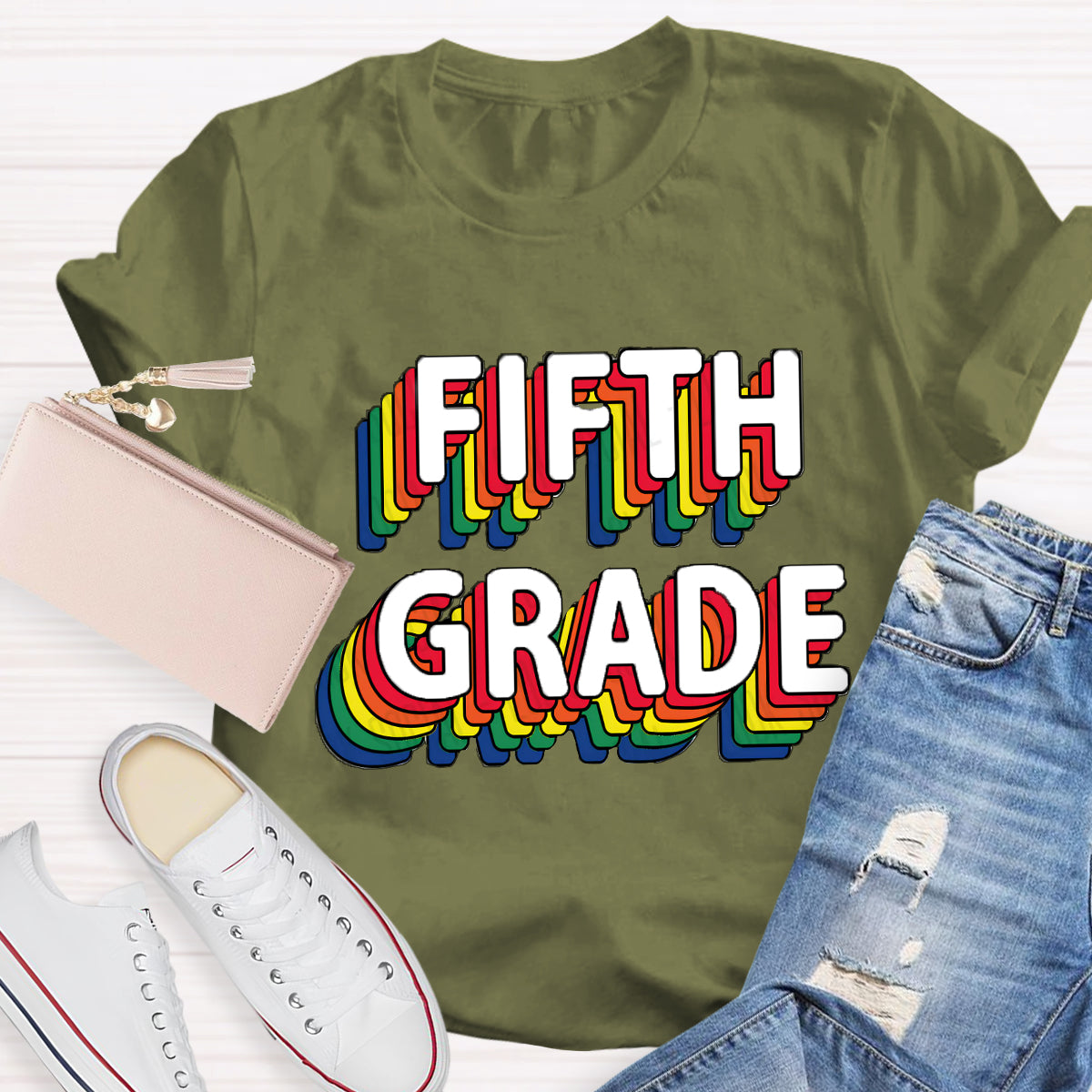Personalized Grade Colored Text Teacher T-Shirt