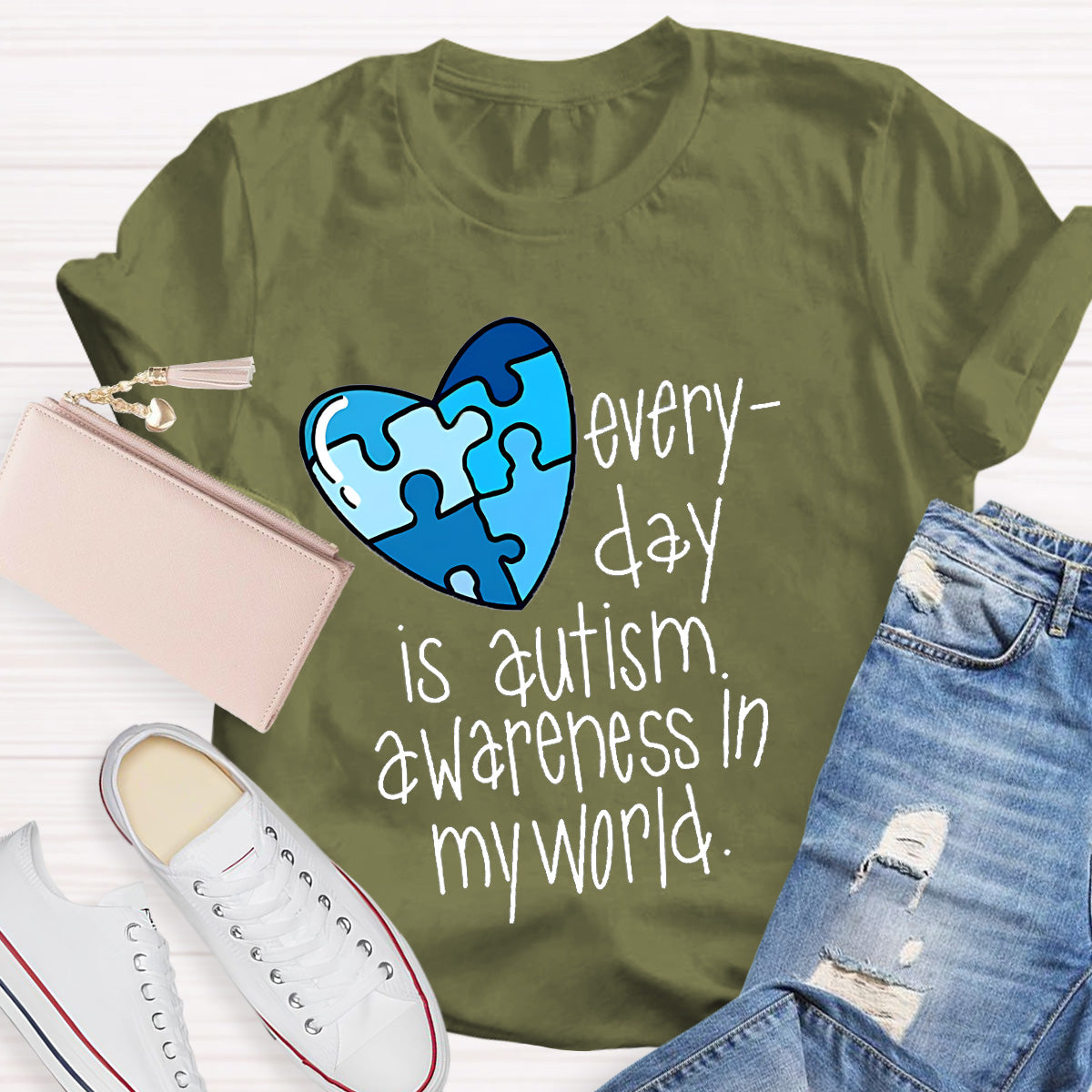 Blue Heart Awareness In My World Teacher T-Shirt