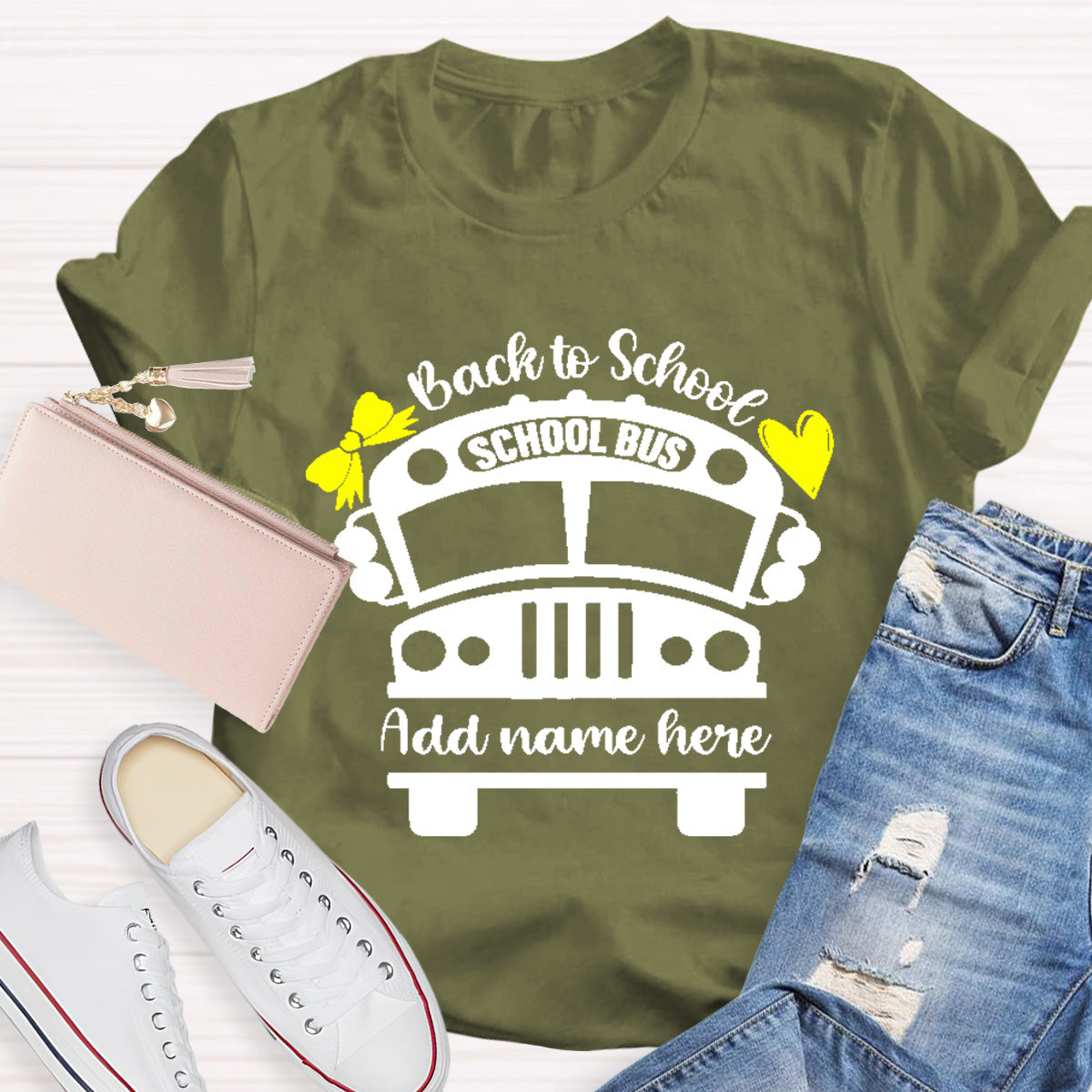 Personalized Name Back To School Shool Bus T-Shirt