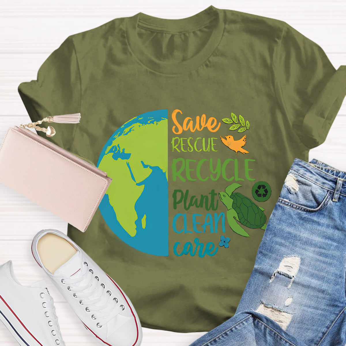 Save Rescue Recycle Plant Clean Care Earth Day T-Shirt
