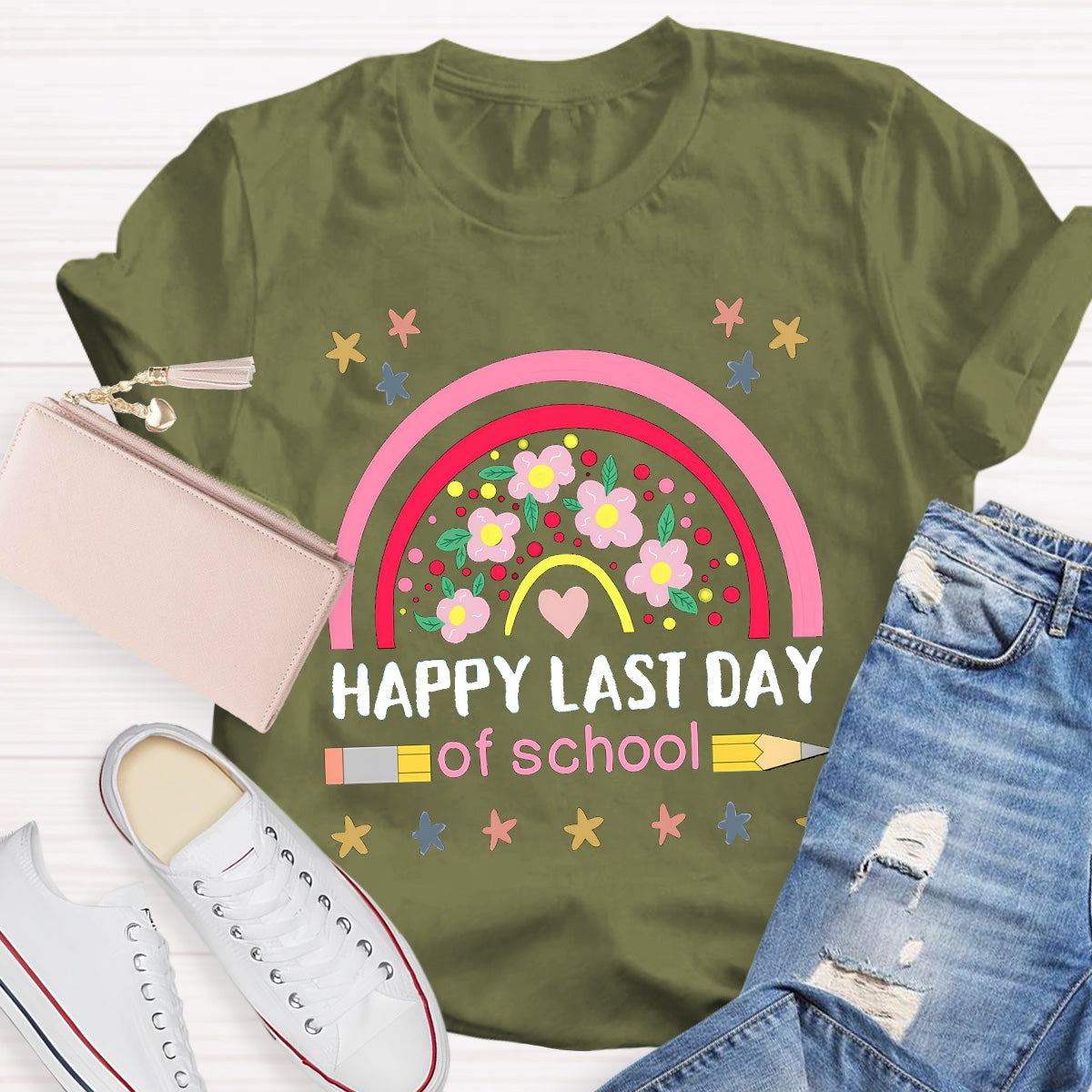 Happy Last Day Of School Flower Teacher T-Shirt