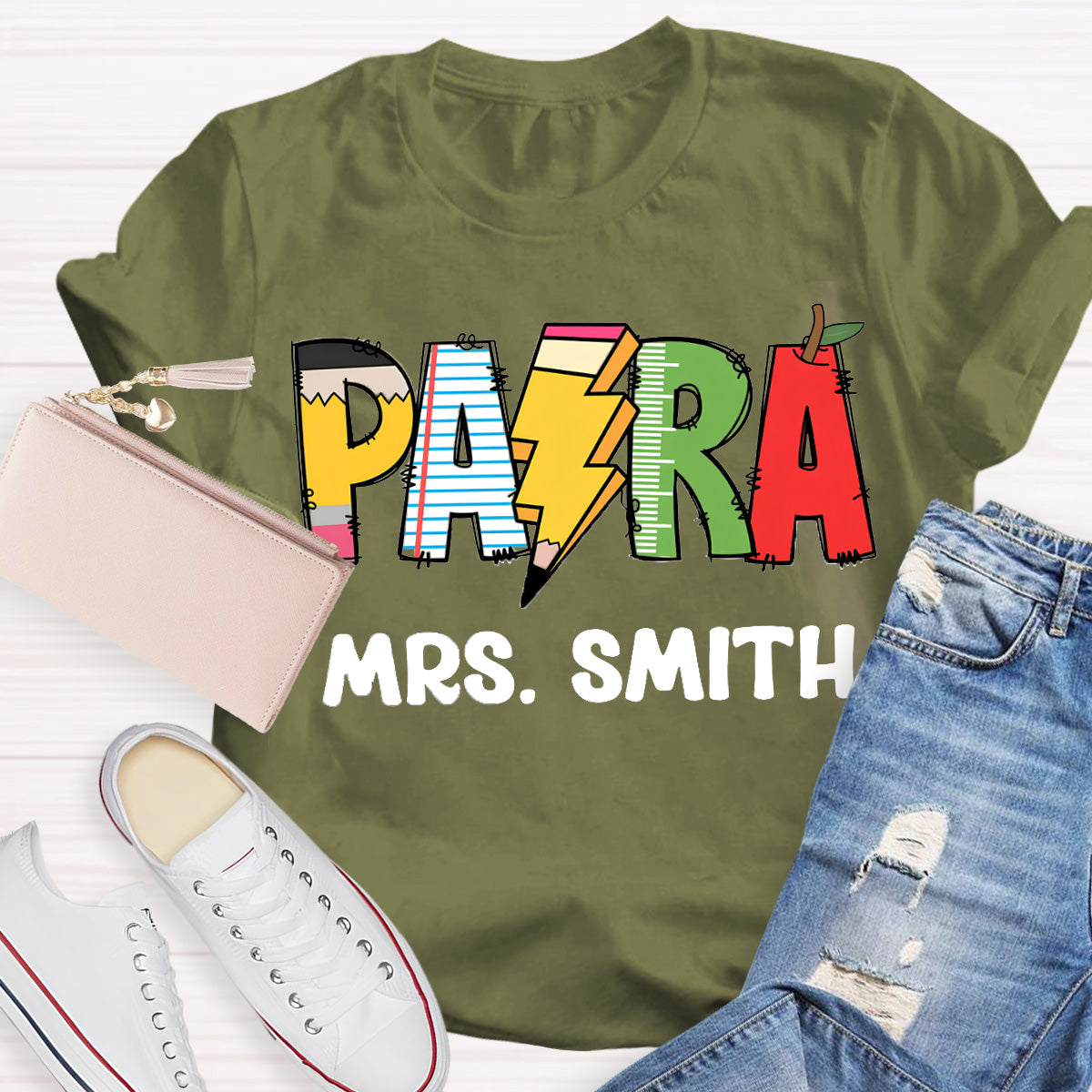 Personalize Name Pencil  Teacher T-Shirt