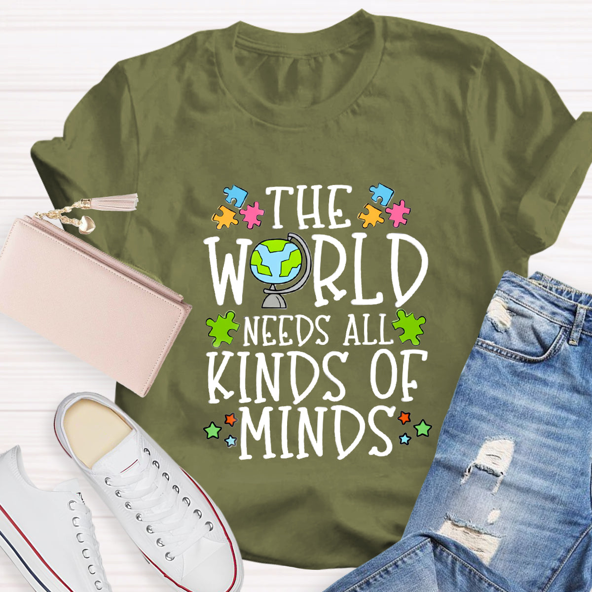 The World Needs All Kinds Of Minds Teacher T-Shirt