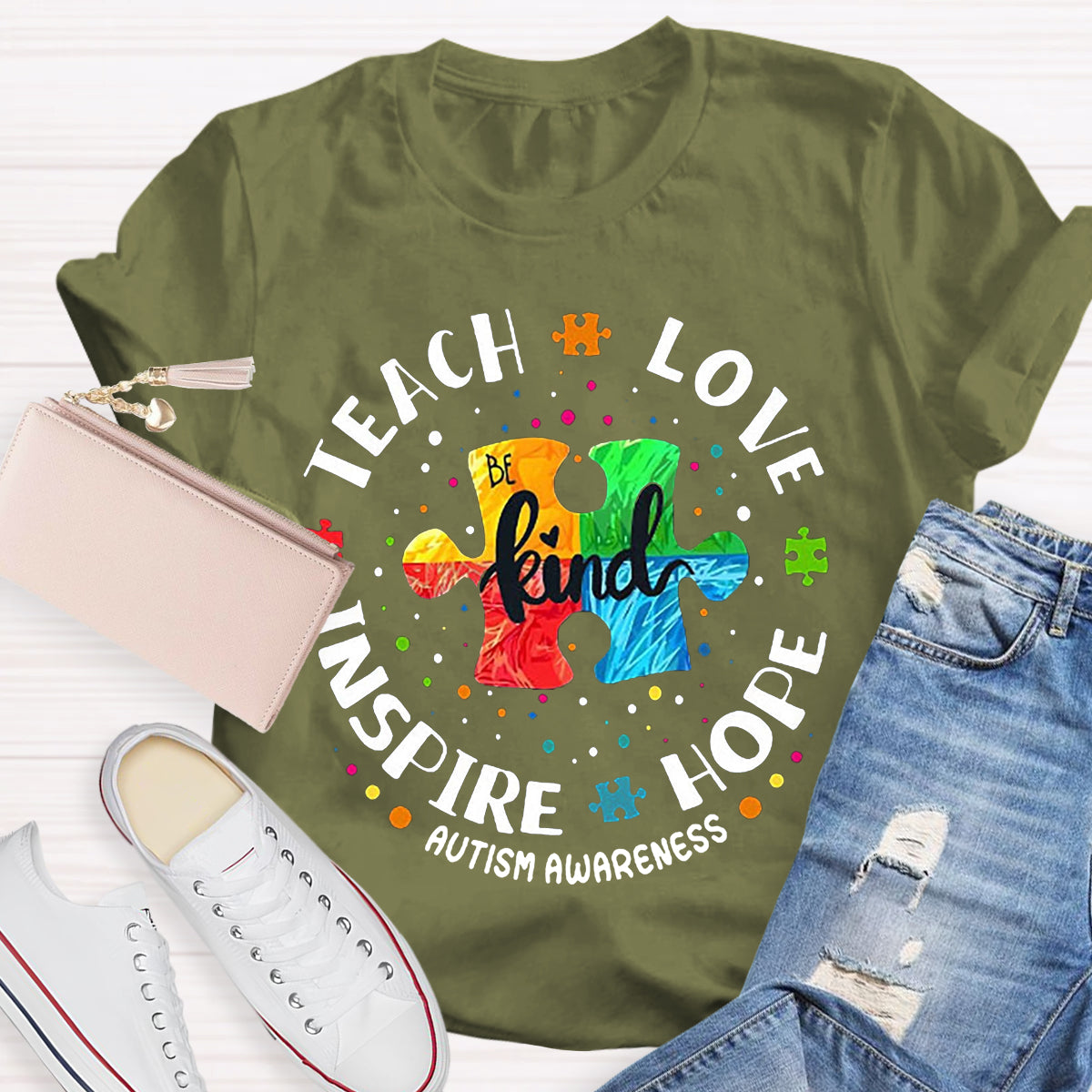 Teach Love Hope Inspire Be Kind Autism Awareness T-Shirt