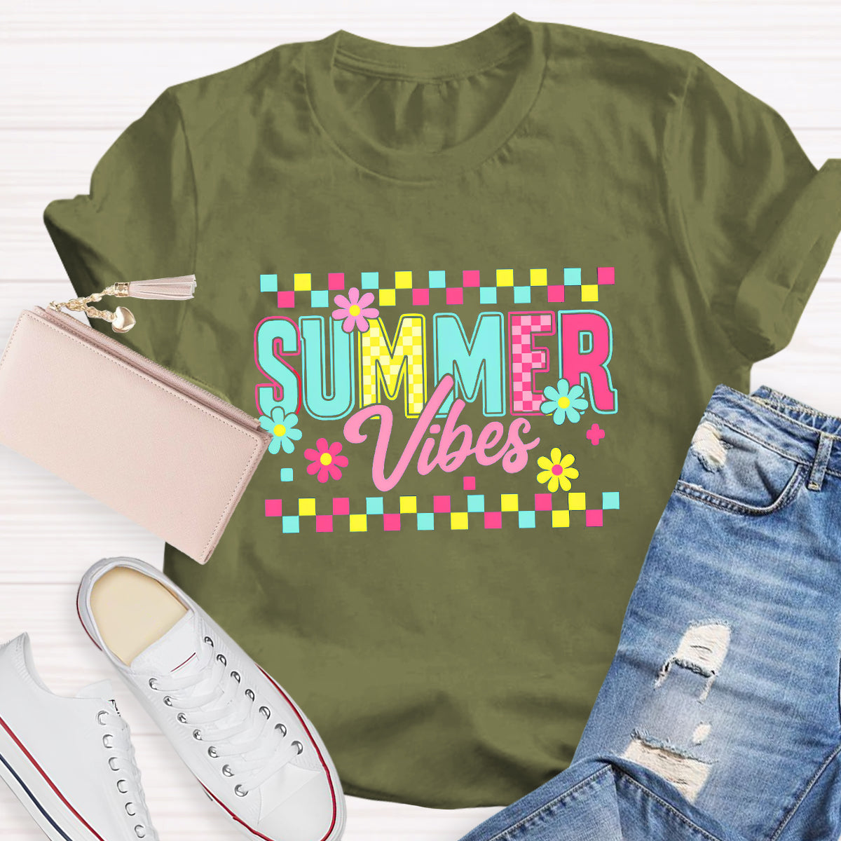 Floral Summer Vibes Teacher T-Shirt