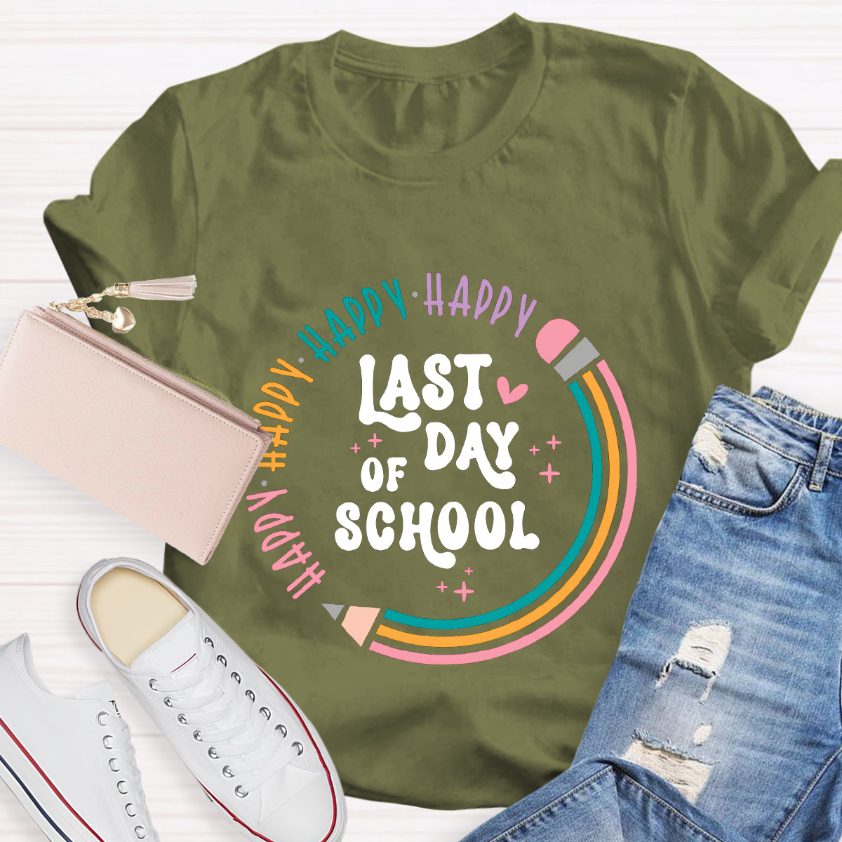Happy Happy Last Day Of School Pencil Teacher T-Shirt