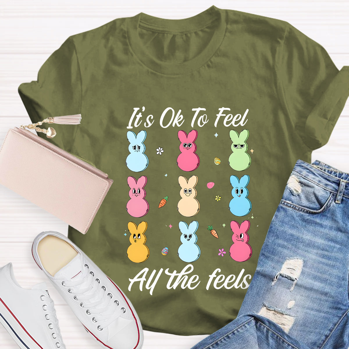 It's Ok To Feel All The Feels Bunny Teacher T-Shirt
