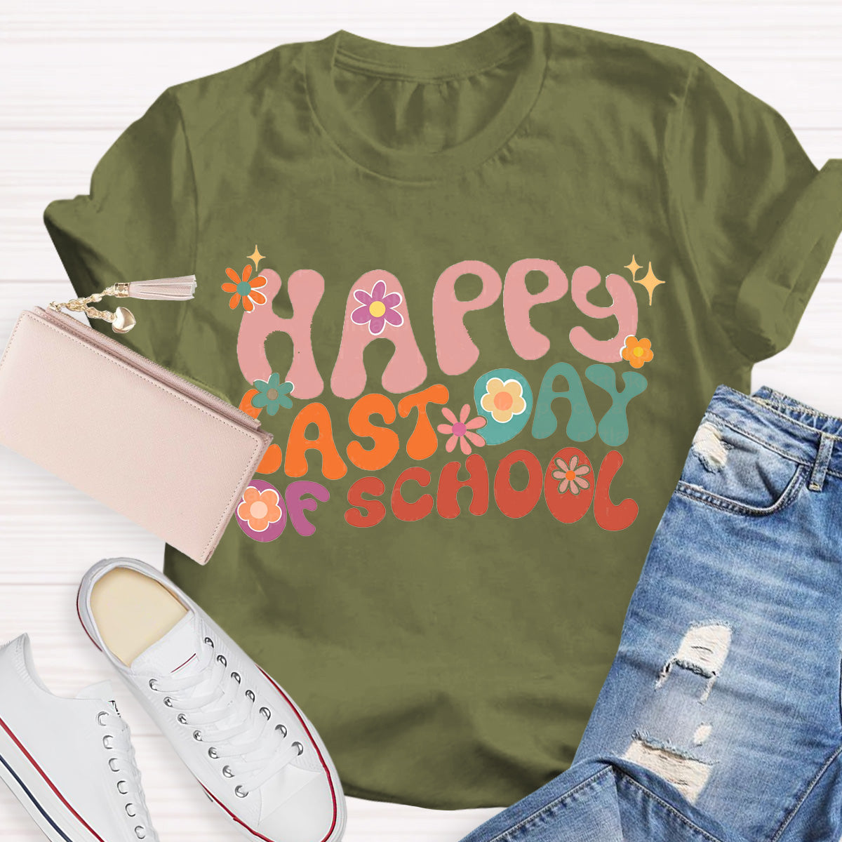Happy Last Day Of School Flower Teacher T-Shirt