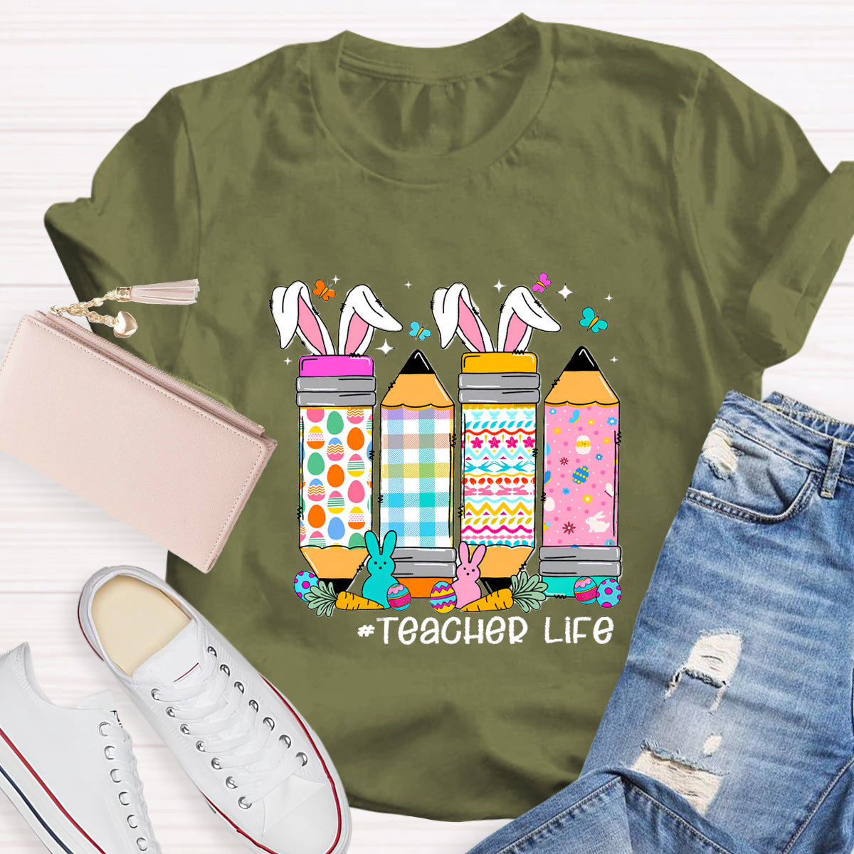 Easter Happy Life Teacher T-Shirt