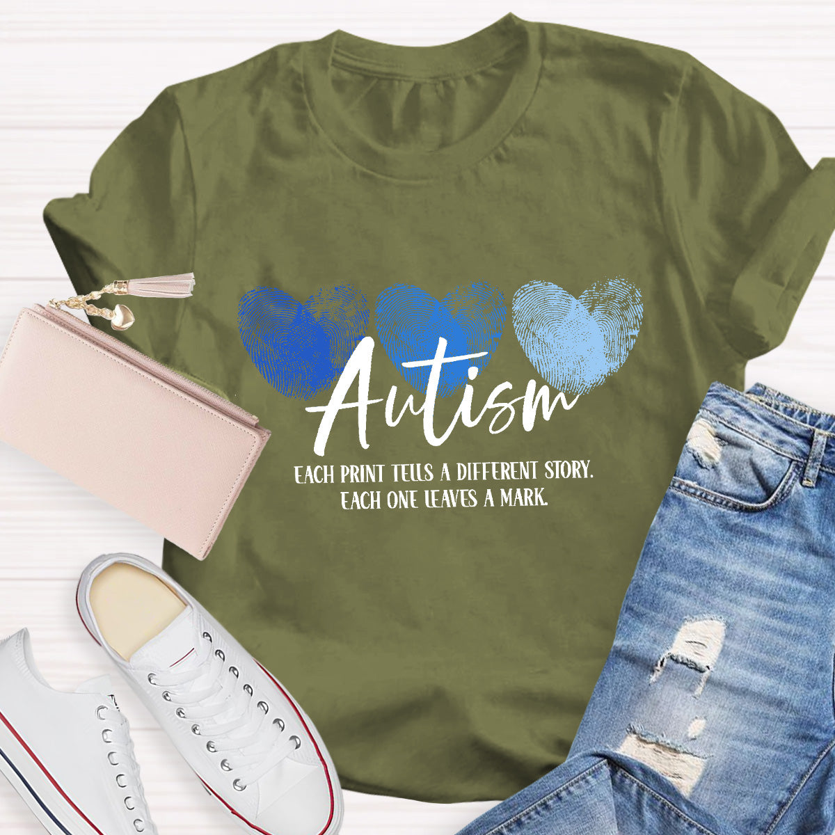 Autism Each One Leaves A Mark Teacher T-Shirt