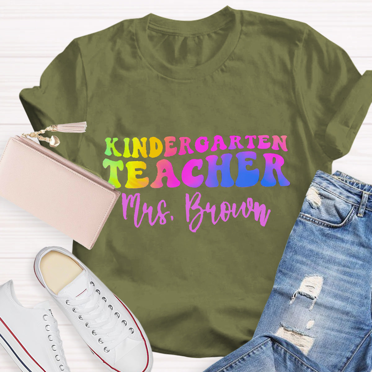 Personalized Name Kindergarten Teacher T-Shirt