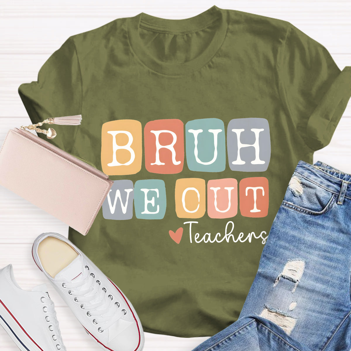 White Letters Bruh We Out Teacher T-Shirt