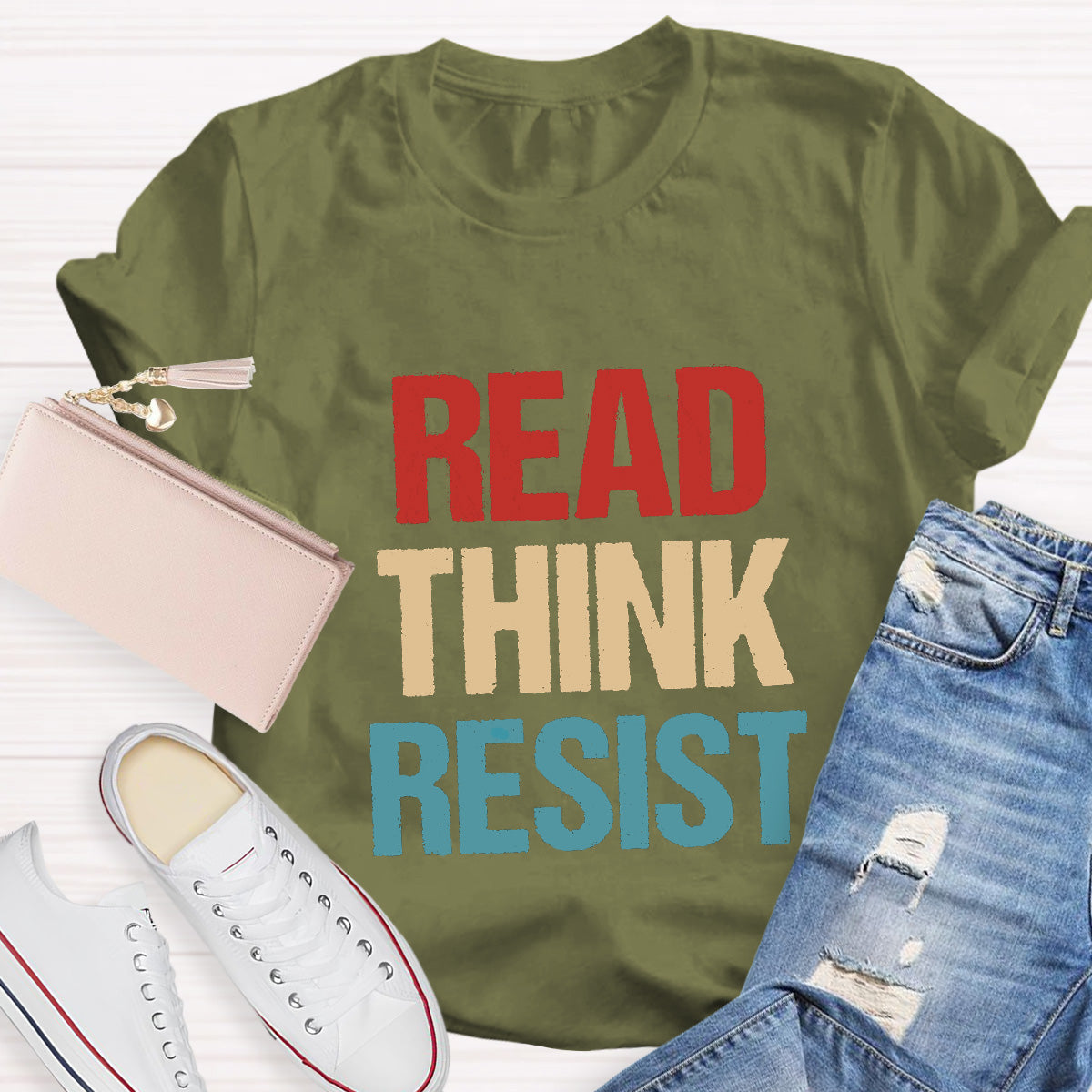 Read Think Resist Teacher T-Shirt