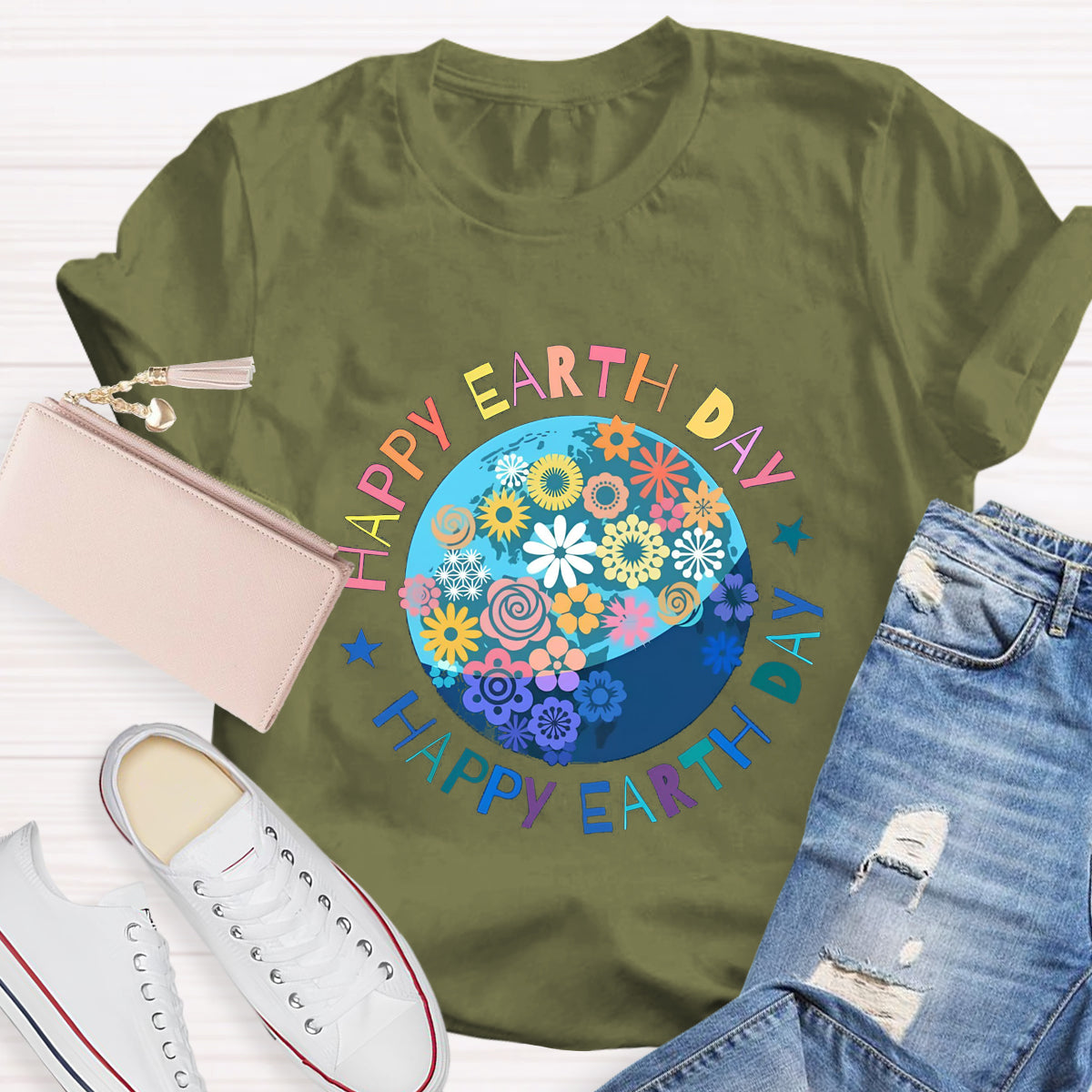 Happy Earth Day Floral Earth T-Shirt