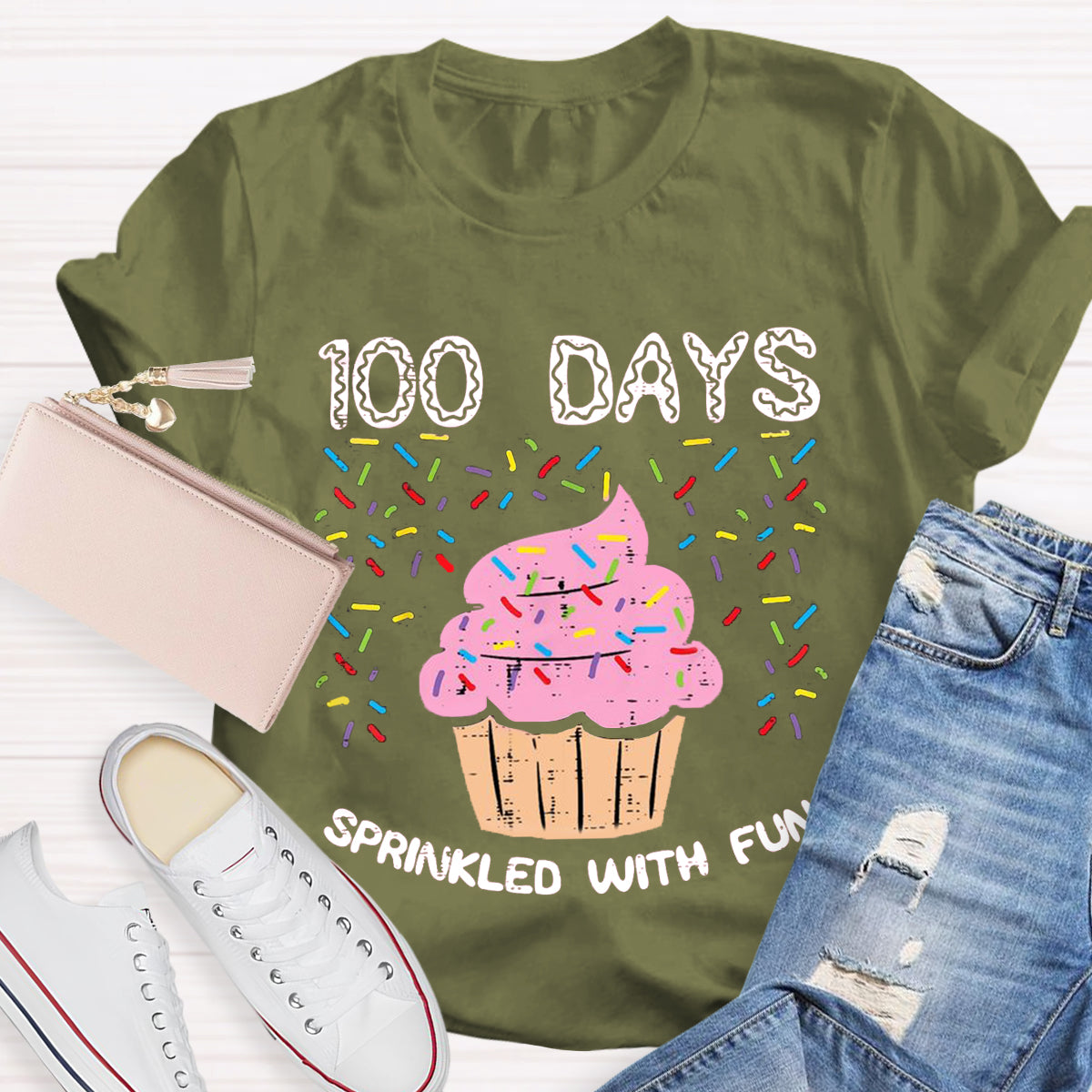 100 Days Sprinkled With Fun Cupcake Teacher T-Shirt