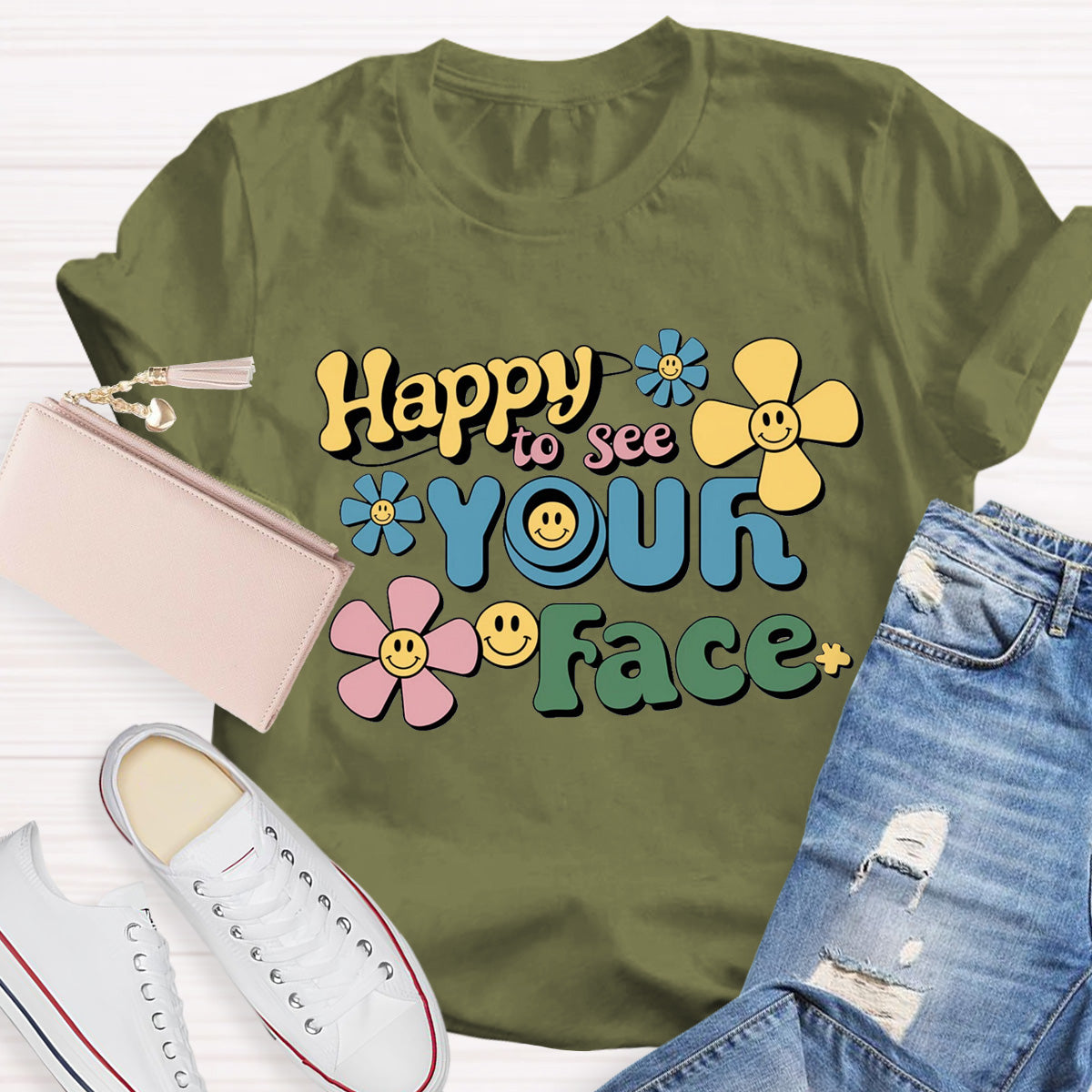 Happy To See Your Face Yellow Flower Teacher T-Shirt