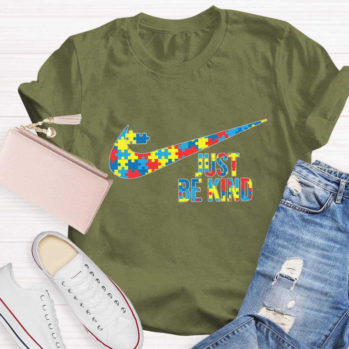 Just Be Kind Colorful Puzzle Teacher T-Shirt
