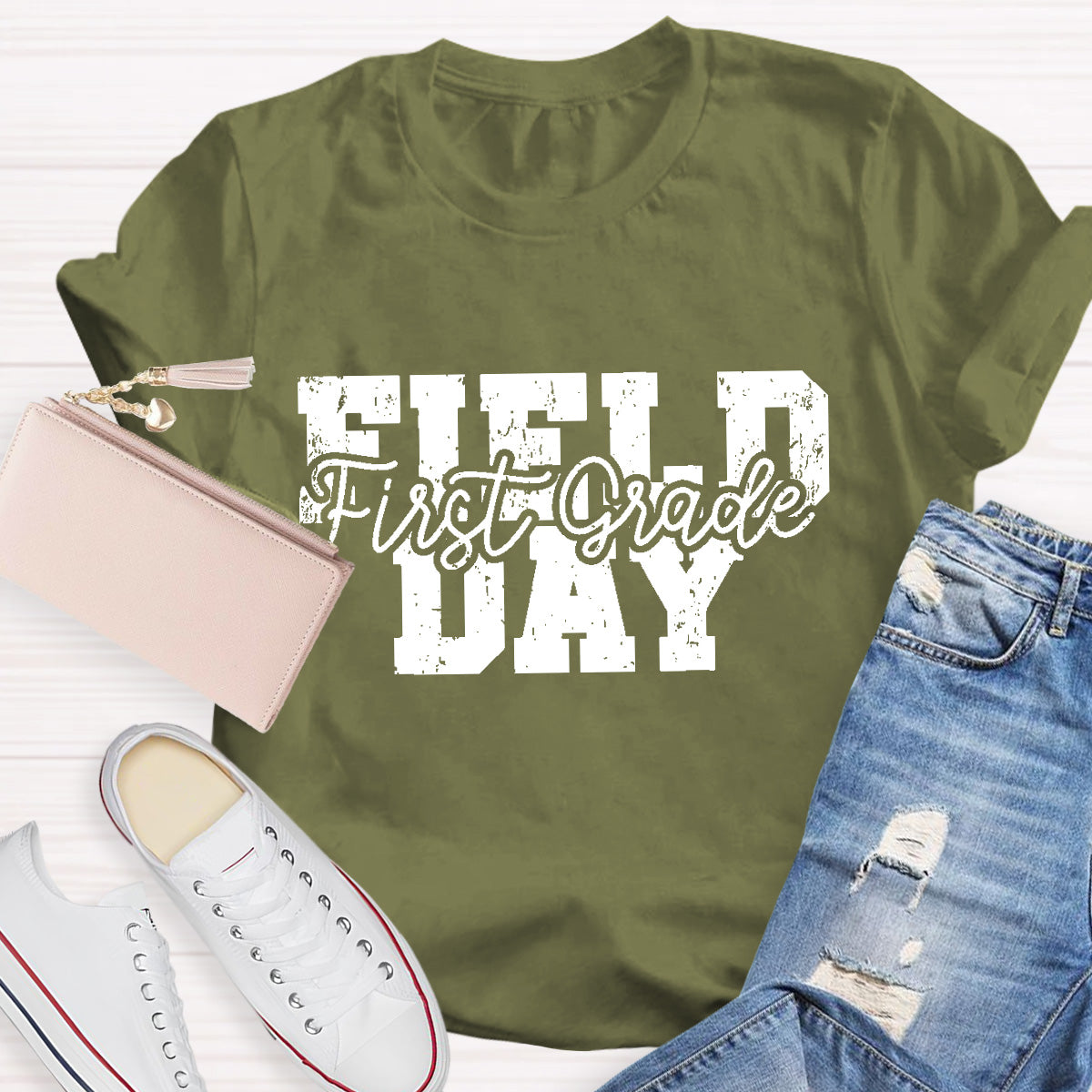 Personalized Grade Field Day Black Letter Teacher T-Shirt