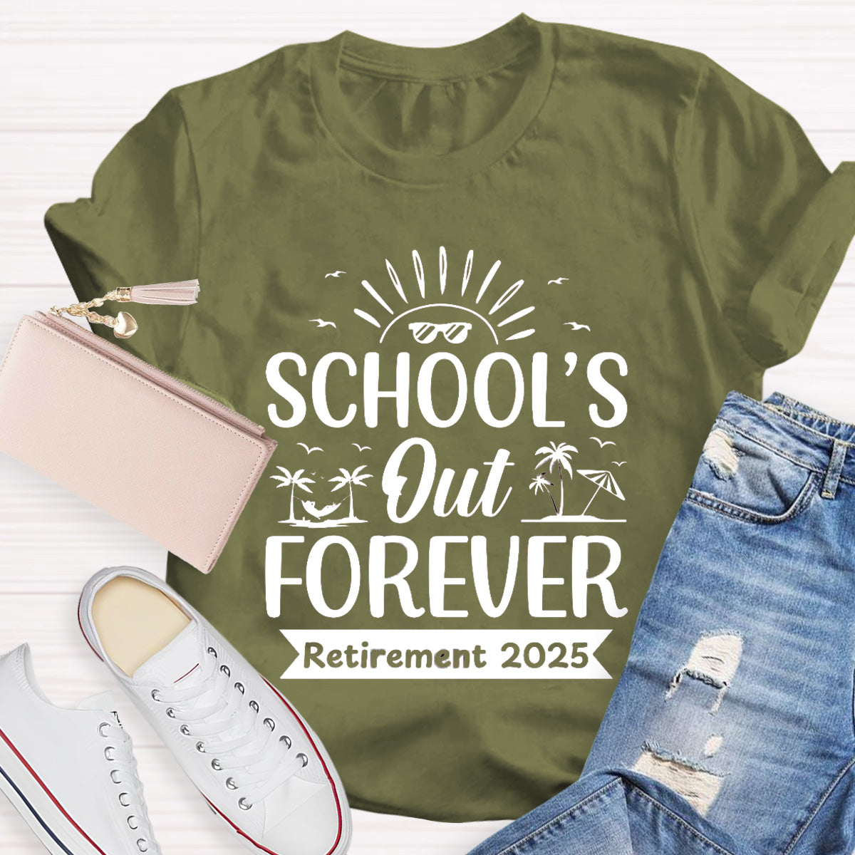 Personalize Retirement Time School's Out Forever Teacher T-Shirt