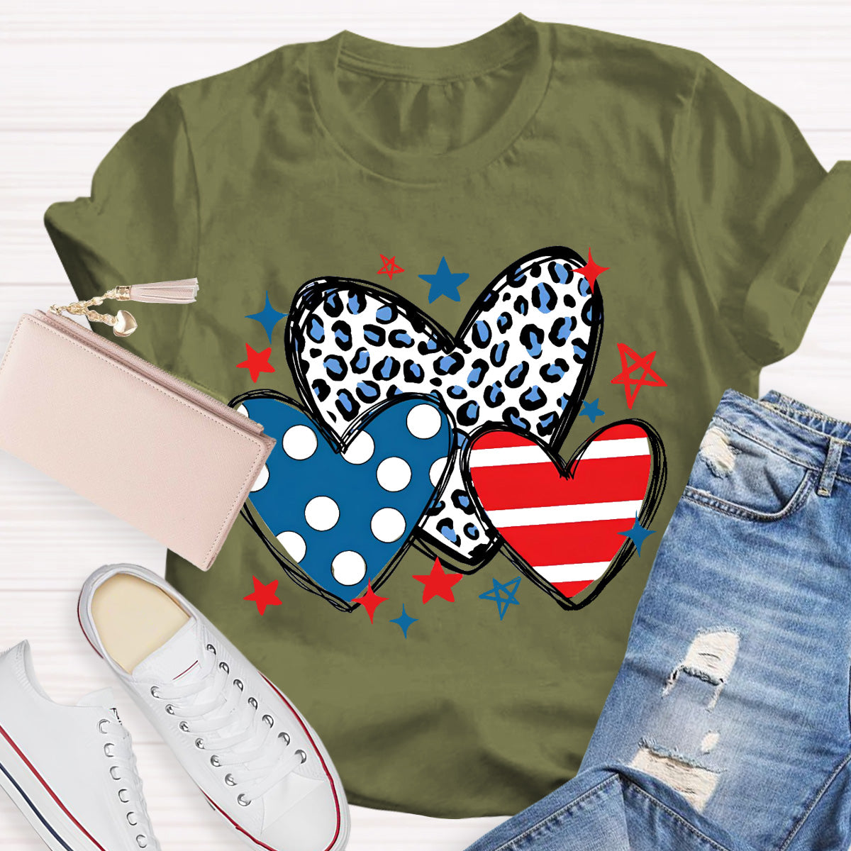 Three Heart And Stars Teacher T-Shirt