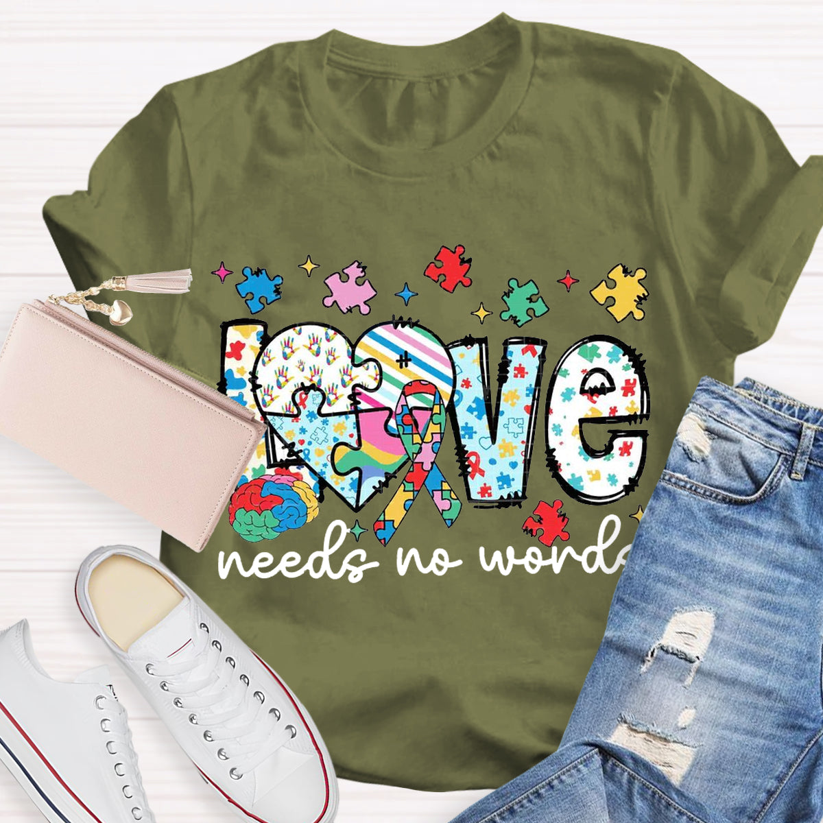 Love Needs No Words Autism Teacher T-Shirt