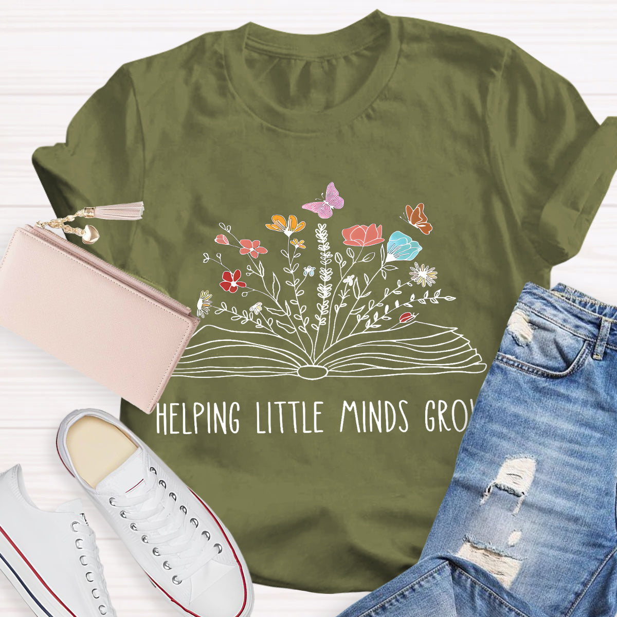 Helping Little Minds Grow Floral Book T-Shirt