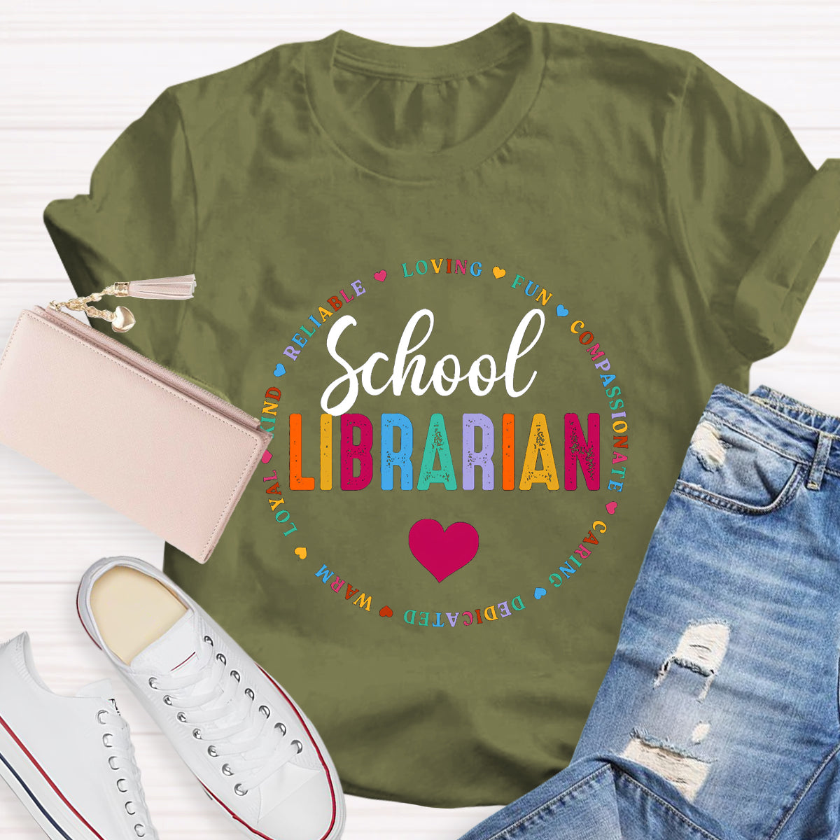 School Librarian Loving Fun Compassionate Teacher T-Shirt