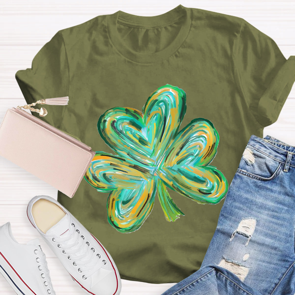 Colorful Clover St Patrick's Day Teacher T-Shirt