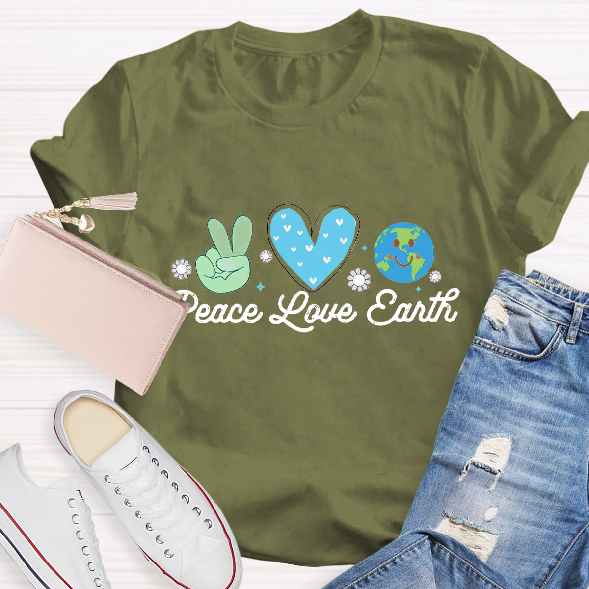 Peace Love Earth Teacher T-Shirt