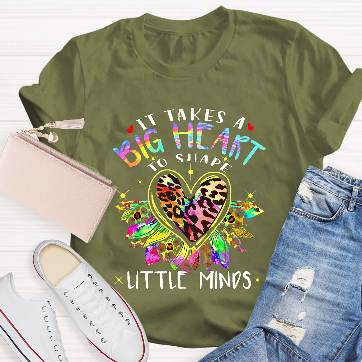 It Takes A Big Heart To Shape Little Minds Leopard Sunflower T-Shirt
