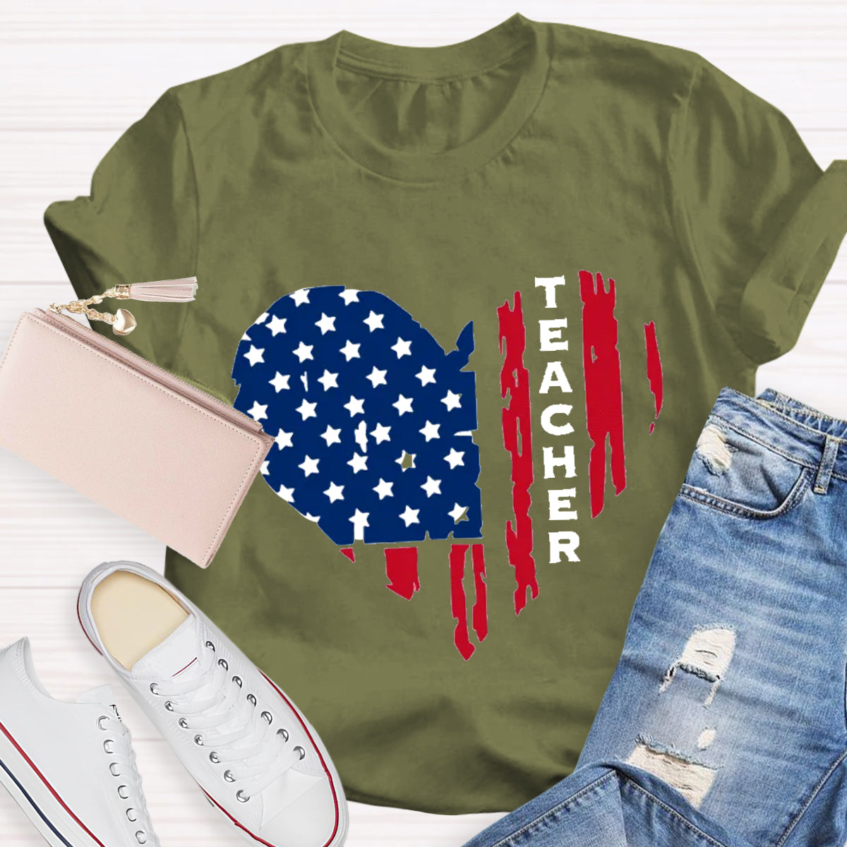American Teacher Heart Teacher T-Shirt