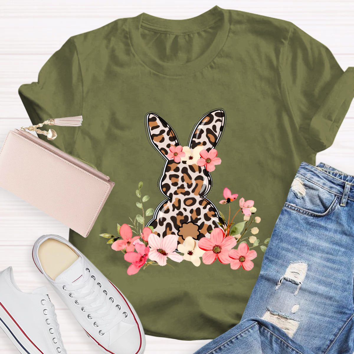 Leopard Bunny Teacher T-Shirt