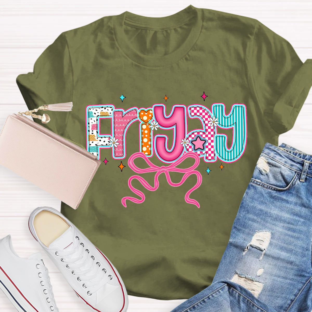 Friyay Pink Star Teacher T-Shirt