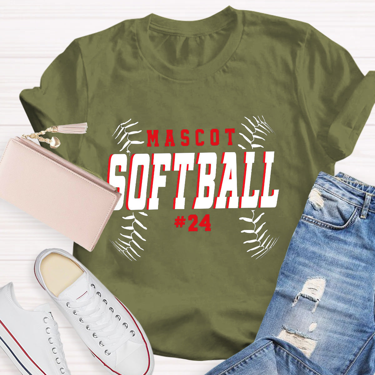 Personalized Mascot And Number Softball Game T-Shirt