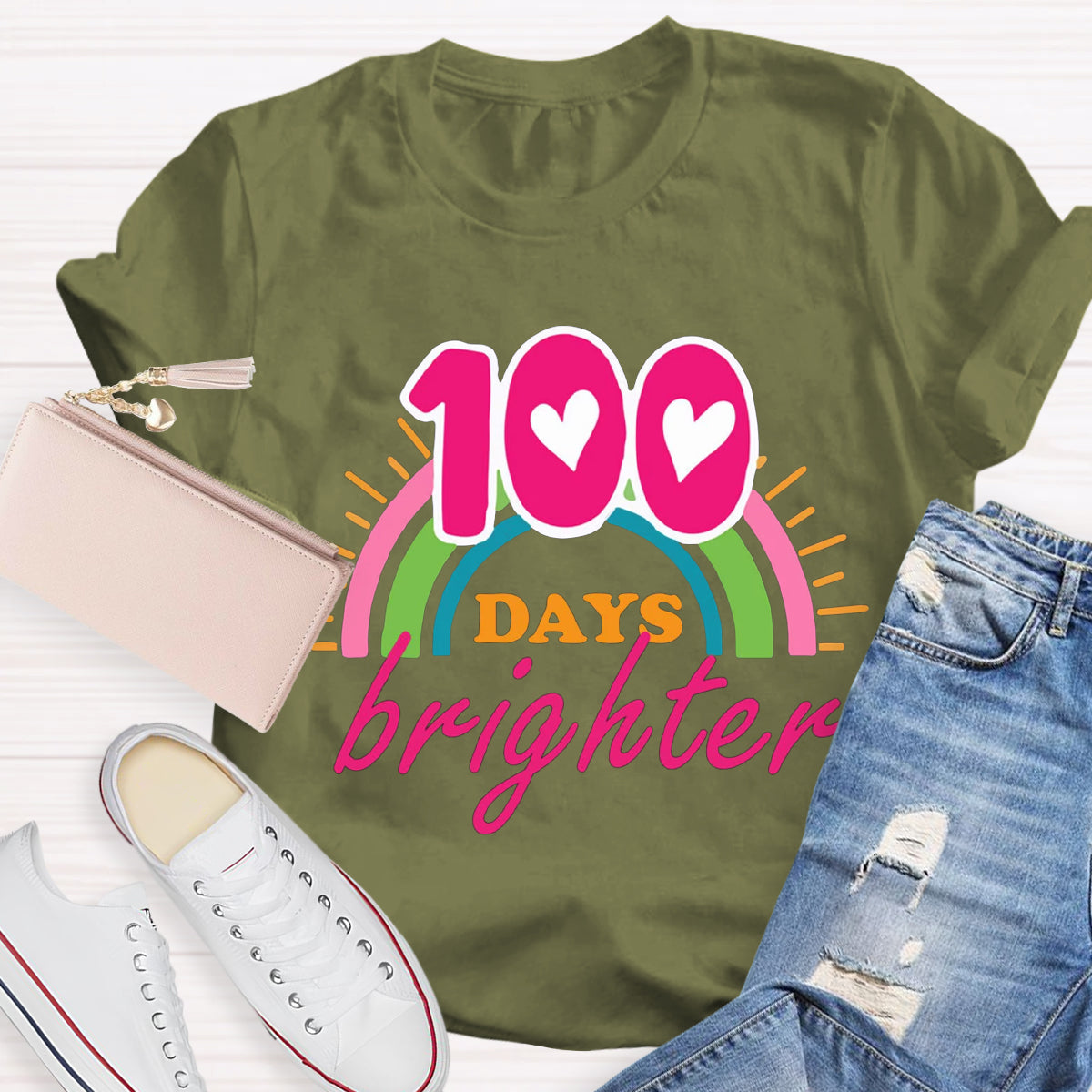 100 Days Brighter Pink Heart T-Shirt