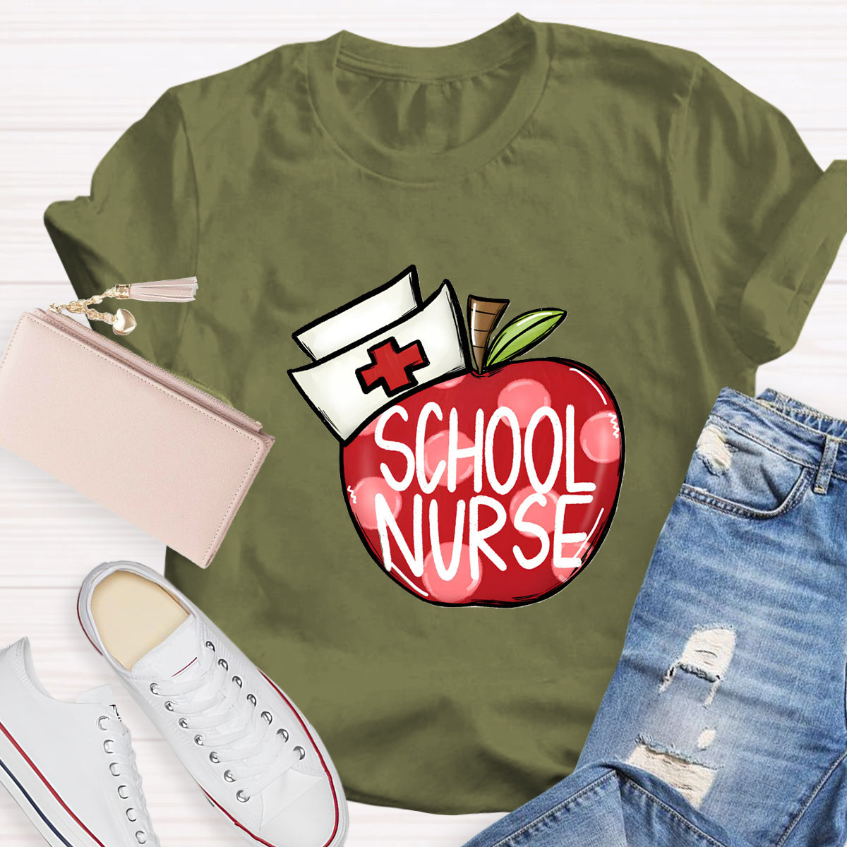School Nurse Hat With Apple T-Shirt